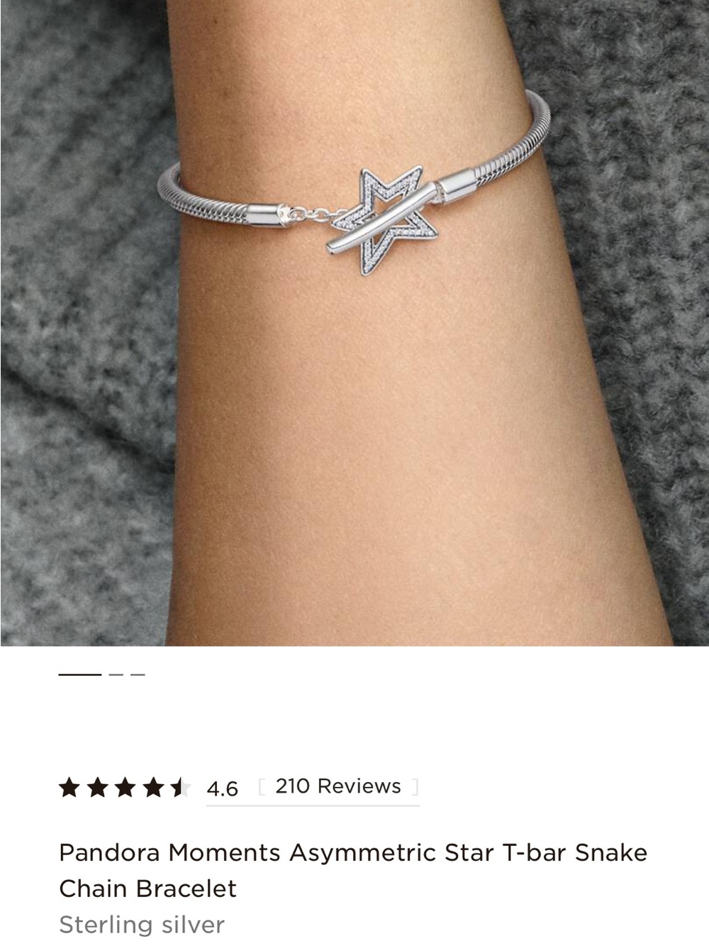 Pandora Sterling Silver Asymmetric Star T-Bar Bracelet - Silver